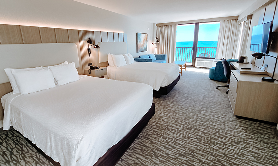 enlarged view of guest room beds